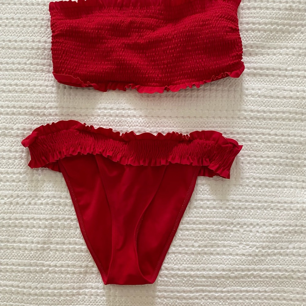 Red smocked bikini set size medium forever 21